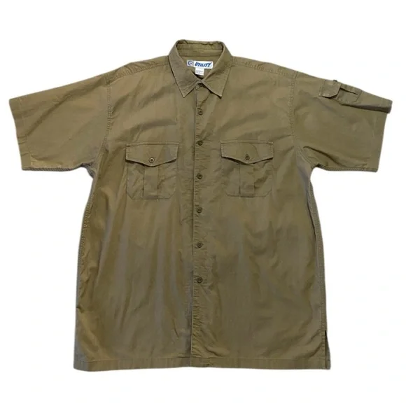 VTG 90’s Y2K Khaki Cargo Military Shirt L Tall Button Up Oversized Streetwear - Picture 4 of 9